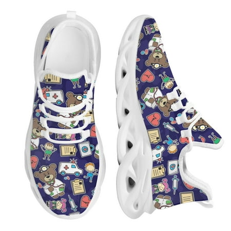 Nurse Hospital Bear Pattern Women Flats Shoes Kintting Comfortable Walk Sneaker Female Footwear Nursing Shoes