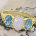 thumbnail image 5 of LBG British Made 18k Yellow Gold Natural Opal & Blue Topaz Womens Statement Ring - 33 size options - Size 10.5, 5 of 7