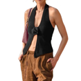 thumbnail image 2 of Women Halter Neck 3D Floral Rib-Knit Top Tank Y2k Sleeveless Backless Open Front Slim Fit Sweater Vest, 2 of 10