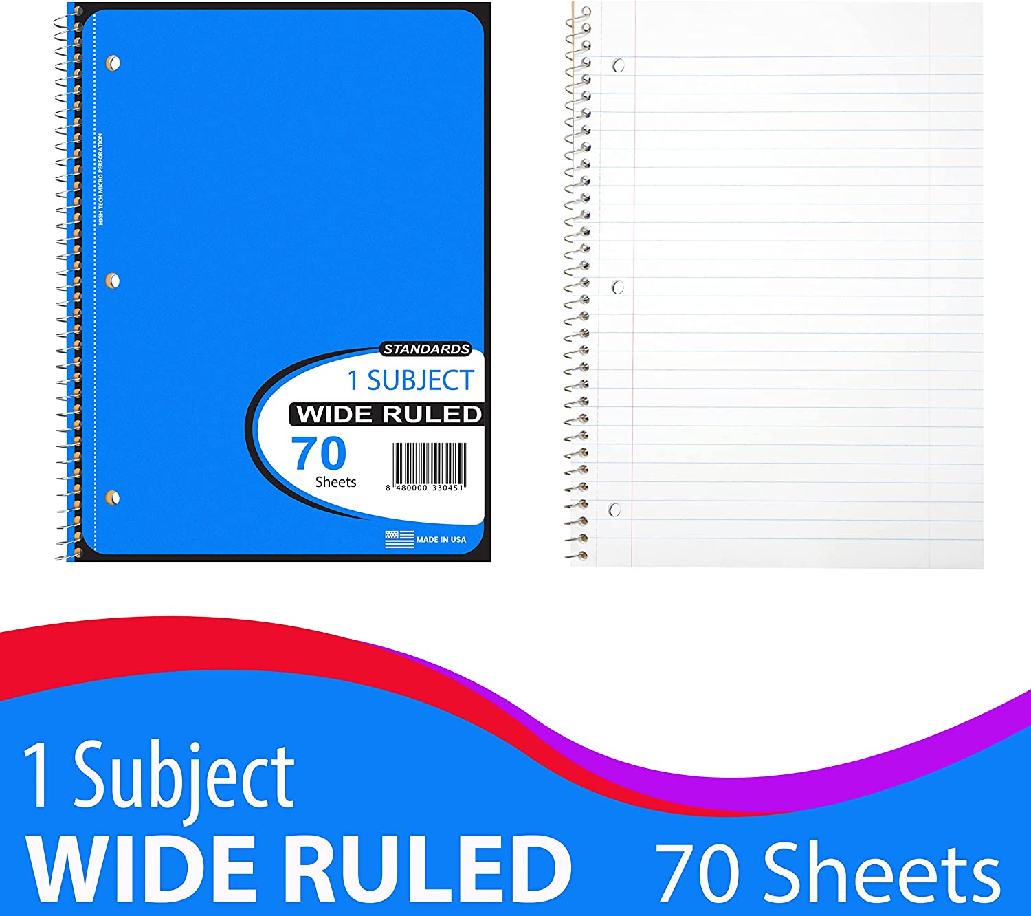 VEEBOOST 5 Color Assortment Ruled Spiral Notebook, 48