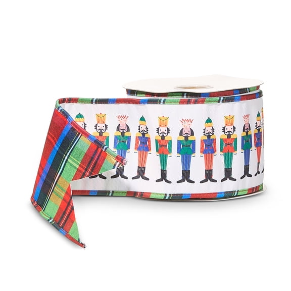 RAZ Imports Traditional Nutcracker Tartan Plaid Wired Christmas Ribbon, 4" X 10 Yards - 1 Roll