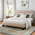 thumbnail image 2 of Einfach Full Bed Frame, Platform Bed Frame with Panel Upholstered Fabric Headboard, Beige, 2 of 7