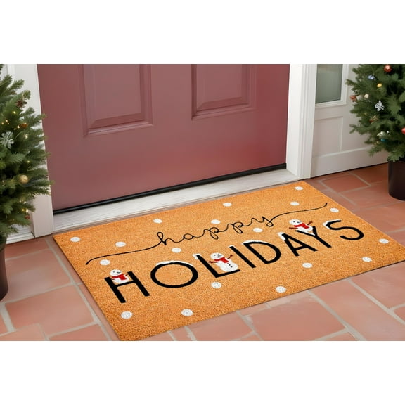 24" X 36" Natural Black and White Coir Happy Holidays Outdoor Christmas Door Mat