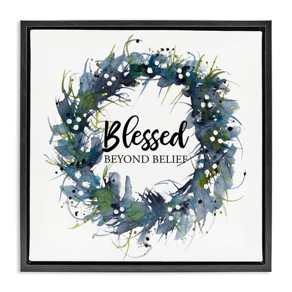 Stupell Industries Shabby Chic Blessed Beyond Belief Black Floating Frame Canvas Art, 18 x 18, by Krinlox