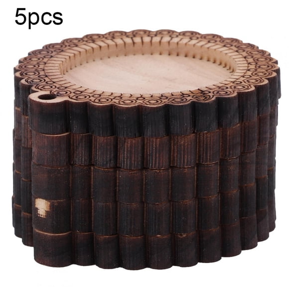 5PCS Cord Blank Wood Pendant Necklace Base Tray Key Chain with Round Cabochon Setting, Wooden Pendant Trays for Custom Jewelry, Cameo Pendants, Crafts