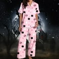 thumbnail image 2 of HOWPAY Halloween Pajamas Women Set Ghost Pumpkin Print Short Sleeve Button down Shirts and Pants Comfort Lounge Set 2 Piece Classic Soft Loungewear Pjs Set Pink XL, 2 of 7