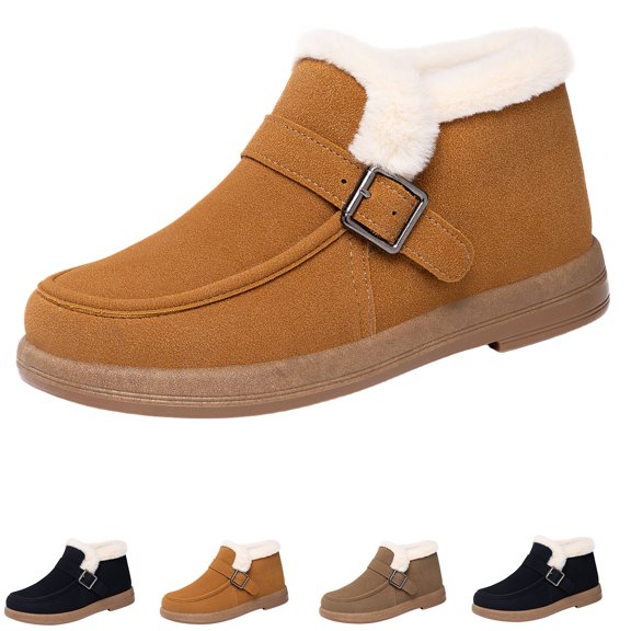 Mfakffe Warm Womens Boots Suede Winter Ankle Booties Water Resistant Warm Short Boots Outdoor Non Slip Memory Foam Insole Adjustable Buckle
