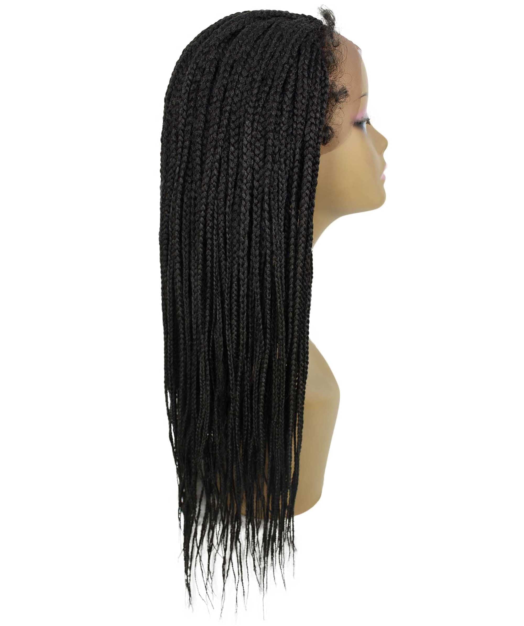 LUXLUXE Layla Straight 27.5 Inch Long 4X4 Hand-Tied Lace Braided Wig, High-Quality Heat Resistant Fiber, 20+ Shades of Natural, Dip Dyed, & Blended Colors (#1B - Natural Black)