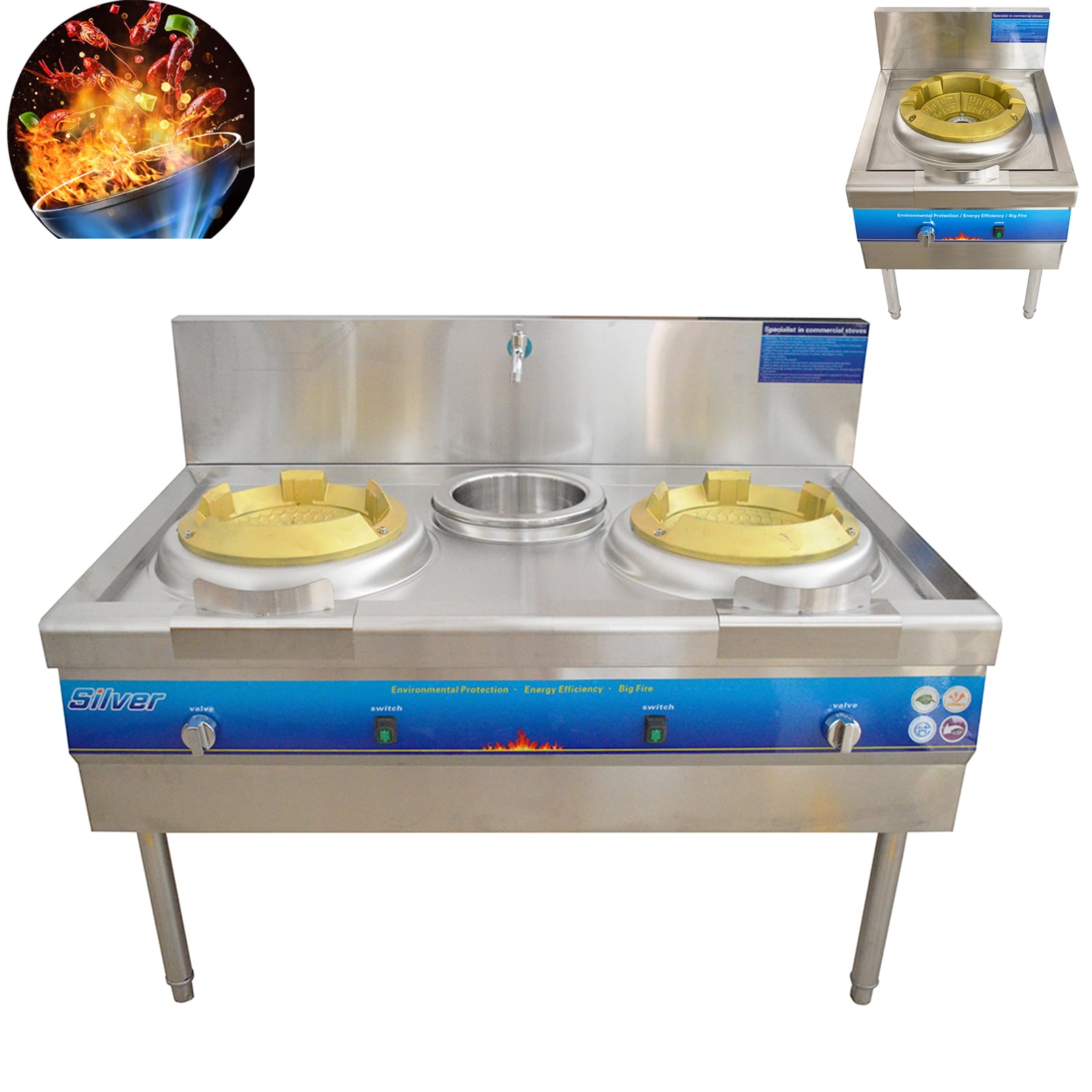 INTBUYING Commercial Gas LPG Wok Range Vertical Fierce Fire Stove