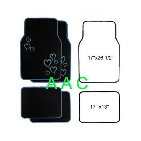 - A Set of 4 Universal Fit Plush Carpet Floor Mats for Cars / Truck - Hearts Blue
