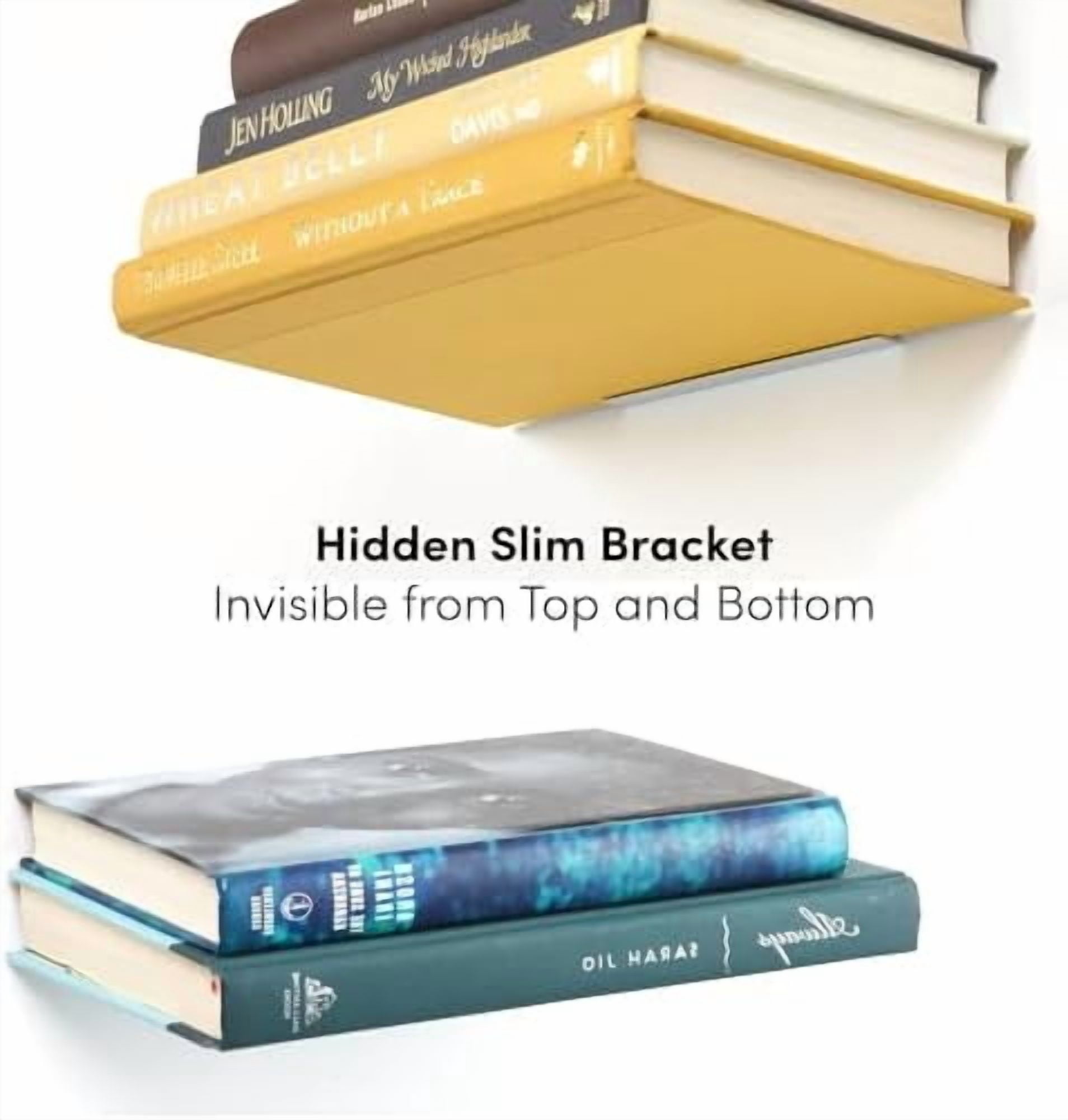 Floating Invisible Bookshelf Wall Mounted (Set of 4) - Aluminum - Turn Books into Floating Shelves
