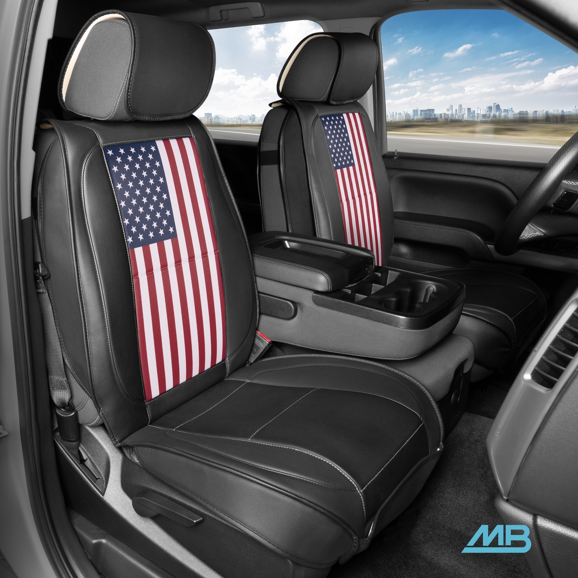 MotorBox American Flag Seat Covers for Trucks, Cars, & SUV - Napa Leather US Car Seat Covers American Flag Truck Accessories - Car Seat Cover Patriotic American Flag Car Accessories Car Seat Protecto