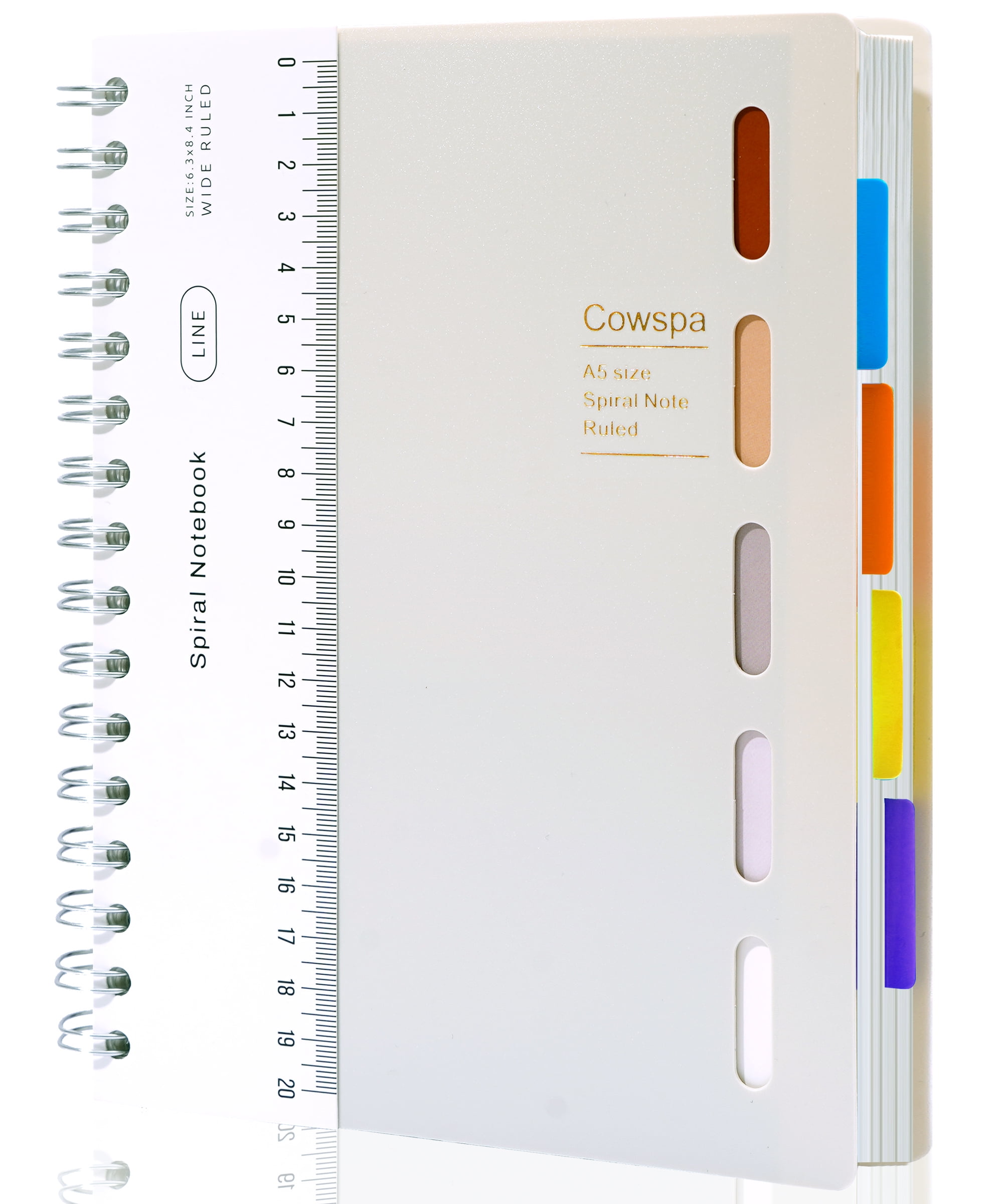 5 Subject Spiral Notebook Spiral Bound Journal Wide Ruled 7'x 8.5' Hardcover Spiral Notebook with Dividers A5 Lined Notebook for College Students Writing Journal School Office Supplies,White