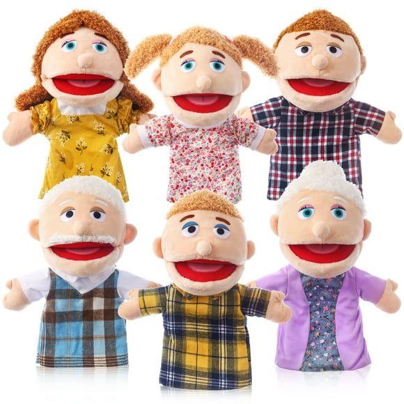 6 Pcs Family Hand Puppets 12 Inch Grandparents, Mom & Dad, Brother & Sister Plush Hand Puppet Toys Role-Play Toy Puppets for Kids Storytelling Imagin