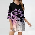 thumbnail image 2 of WTOBBY Women's Retro Floral Print Blouse V-Neck 3/4 Sleeve Tunic with Side Pockets Mid-Length Casual Top for Everyday Chic Style,Light Purple 2XL, 2 of 5