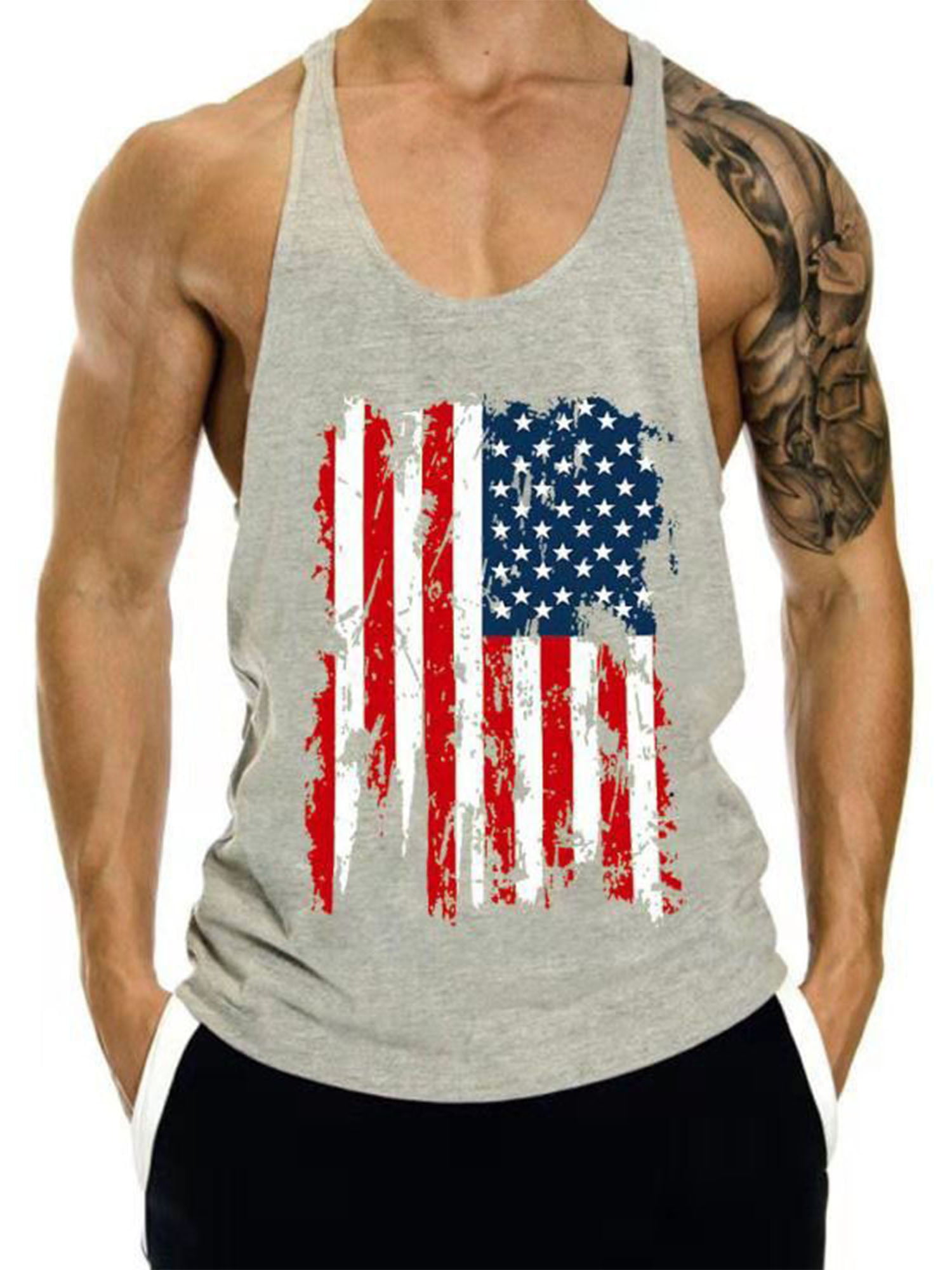 Avamo Men Dry Fit Muscle Tank Tops American Flag Printed Sleeveless ...