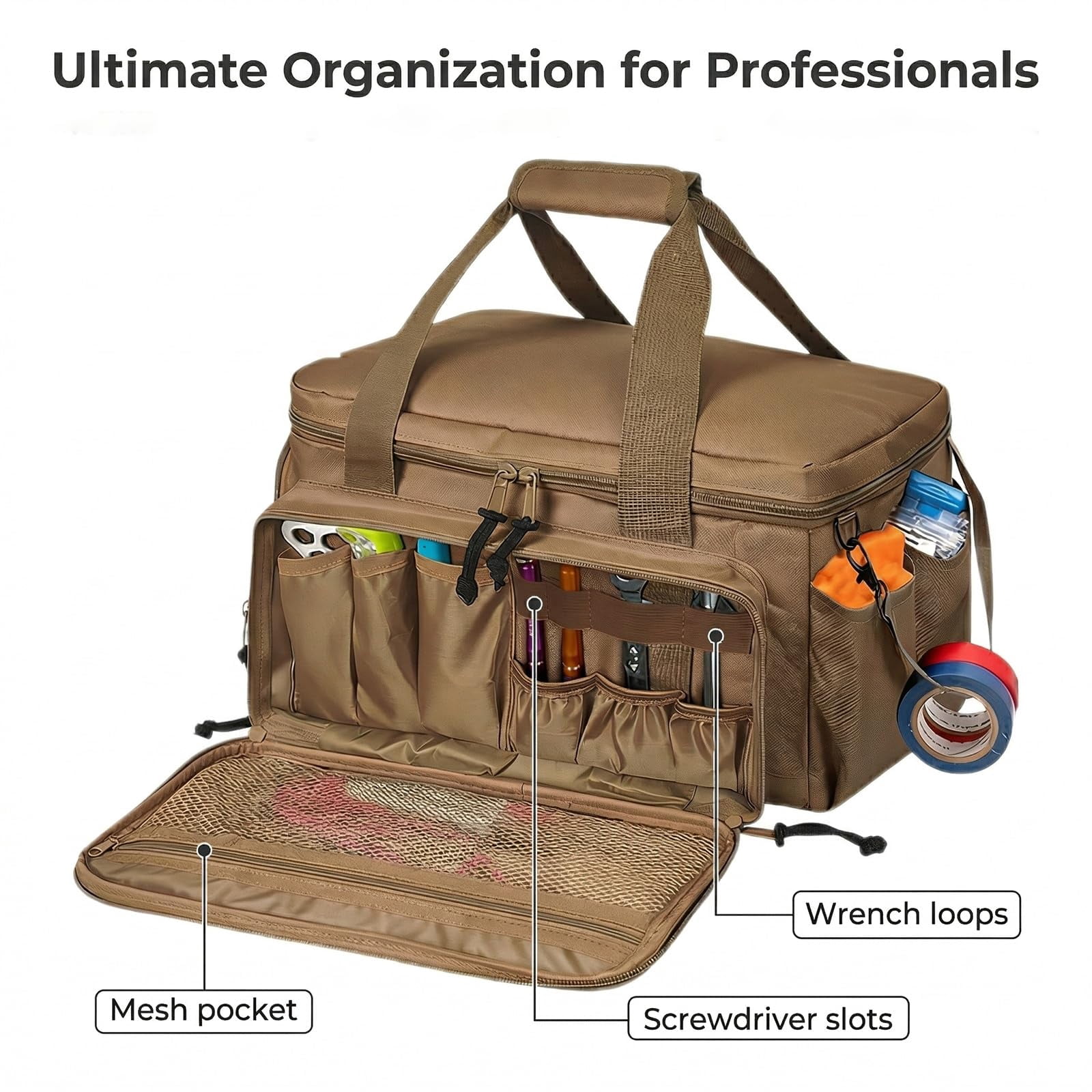 14-Inch Heavy-Duty Canvas Tool Bag, Tool Pouches With Compartments, Heavy Duty Large Utility Bag With Anti-Friction Bottom for Electrician Repairman Carpenter Handyman