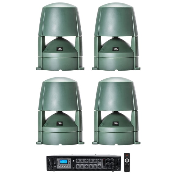 (4) JBL CONTROL 85M 5.25" Commercial 70v Outdoor Landscape Speakers Amplifier