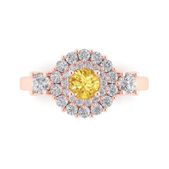 Halo Engagement Ring for Women - 1.4ct Natural Citrine in 14K Rose Gold Promise Ring