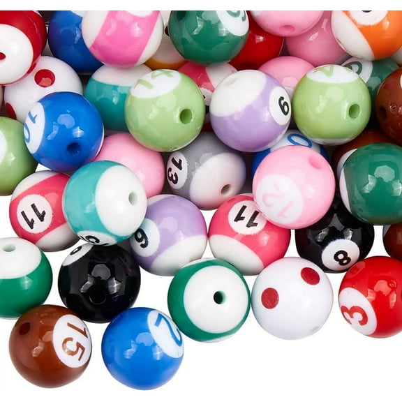 Acrylic 1 set 60pcs Opaque Acrylic with Resin Beads Billiards Colorful 15.5~16x15~15.5mm Hole: 2~2.8mm 30pcs/style