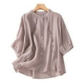 thumbnail image 2 of GigrtiJin Women's Cotton Linen Button Long Sleeves Shirts Summer Loose Casual Vintage Embroidered Blouses Tops, 2 of 8