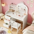 thumbnail image 4 of Litake Kids Vanity Desk with Mirror and Lights, Pink Princess Wooden Makeup Vanity with Chair, Storage Shelves and Drawers, 2-in-1 Girls Dressing Table, 4 of 7