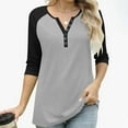thumbnail image 4 of gakvbuo 3/4 Sleeve Tops Henley Shirts for Women's Tops Dressy Casual Color Block Pullover Tunic Top Blouses Button Up V-Neck Button-Down Shirts Trendy Business Work Blouses Outfit Basic Tees, 4 of 9