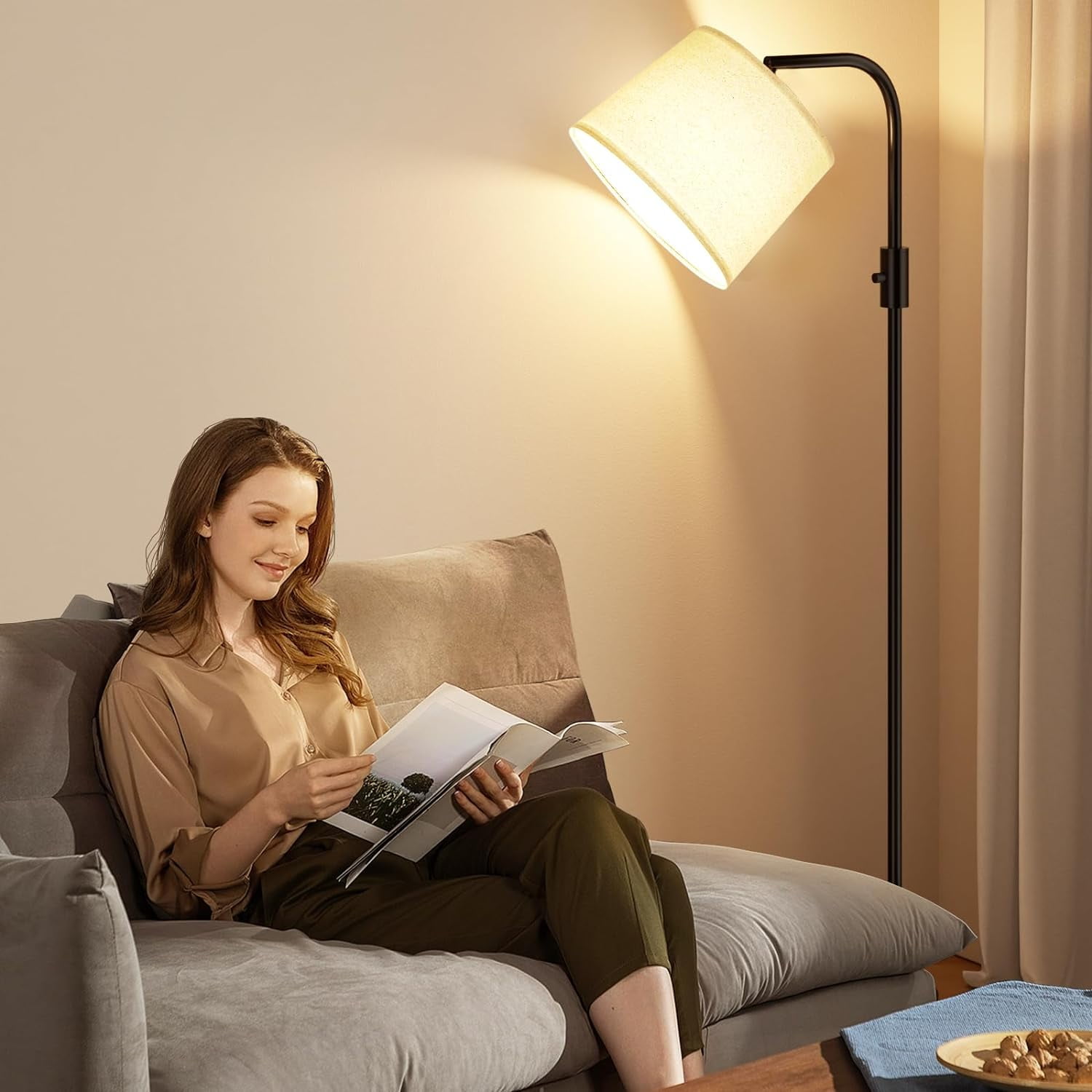 Fully Dimmable Floor Lamp with 9W LED Bulb, Standing Lamp for Living Room with Adjustable Head, Modern Standing Tall Light with Rotary Switch for Office