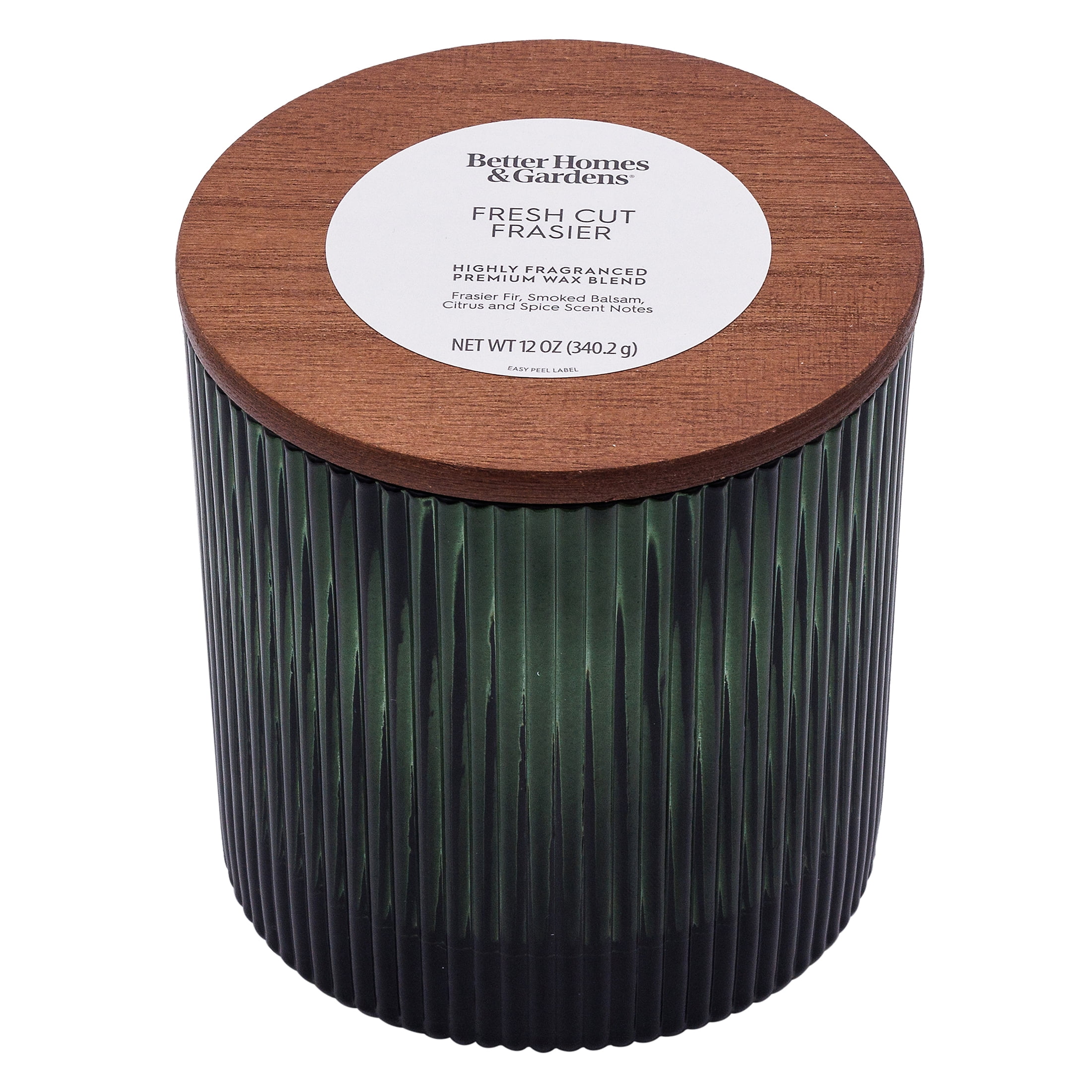 Better Homes & Gardens Fresh Cut Frasier Scented Cotton 2-Wicks Ribbed Mecury Glass Jar Candle with Wooden Lid 12oz