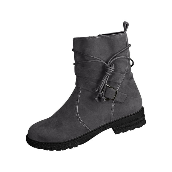 Taqqpue Womens Ankle Boots Suede Lace Up Round Toe Chunky Block Low Heels Ankle Booties Casual Western Cowgirl Cowboy Boots Side Zipper Mid Calf Short Booties