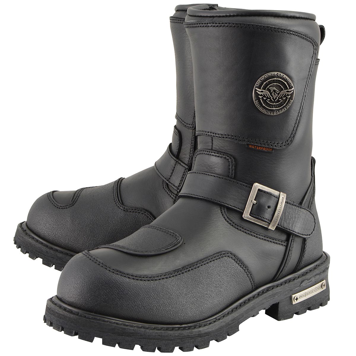 Milwaukee Leather MBM9071WP Men's Black 'Wide Width' 9-inch Waterproof Engineer Leather Biker Boots with Reflective Piping 11.5W - image 3 of 10