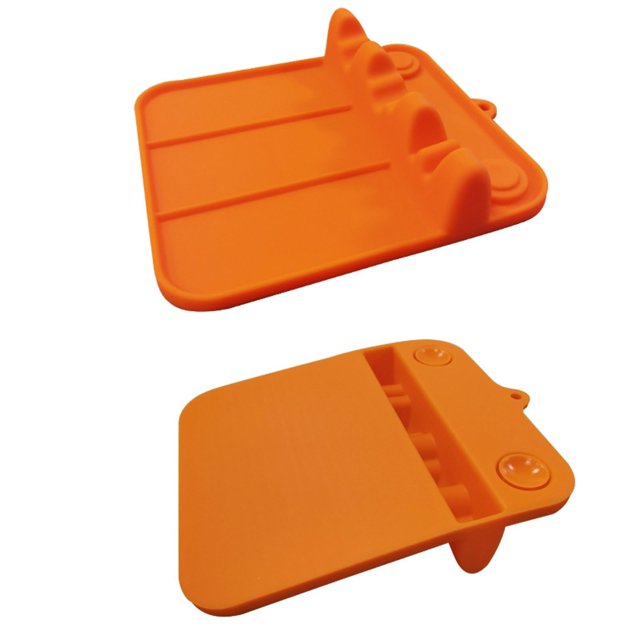 1PC Spoon And Lid Rest Kitchen Spoon Holder Suction Cup Spoon Rest Silicone Utensil Rest With Drip Pad Non Slip Dangle Spoon Rest Household Kitchen Accessory Kitchen Utensils Rest For Cou Orange