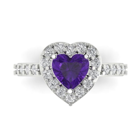 Halo Engagement Ring for Women - 2.03ct Natural Amethyst in 14K White Gold Promise Ring