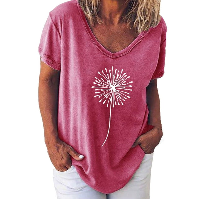 Pompotops Femmes Mode Décontractée Chemises Imprimées Manches Courtes T-Shirt Ample Hauts Blouse