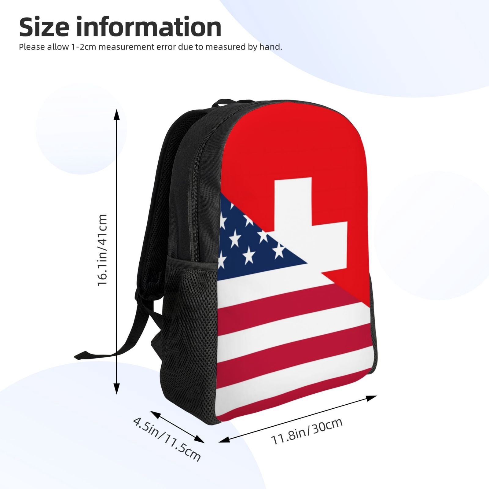 Xecao USA Switzerland Print School Backpack with Laptop Compartment Small Travel Laptop Backpack for Women Men Waterproof College Backpack Simple School Bag