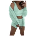 thumbnail image 1 of Conjunto de pijama de franela cálido para mujer: pijama de 3 piezas con capucha, poliéster suave, pantalones cortos con cintura elástica, informal/para el día a día, tallas S-XXL, tabla de tallas a, 1 of 6