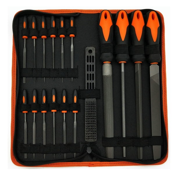 Eigraketly Juego de 17 limas, herramientas de escofina para pulir carpintería de madera, mango de goma para artesanos, limas de molienda DIY con Herramientas y ferretería Naranja