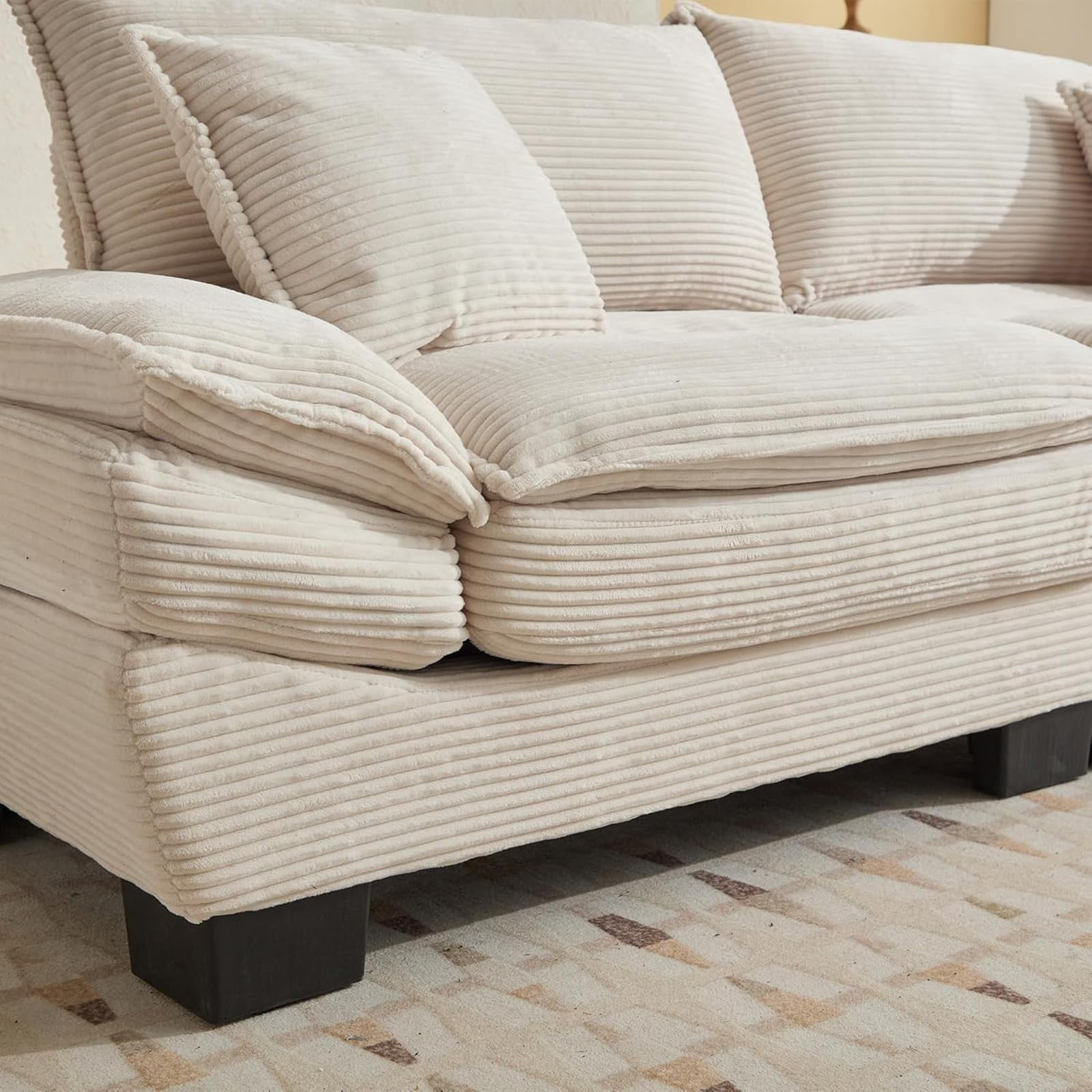 AENKYO 84" Corduroy Loveseat Sofa with Pillows, Modern 2-Seater Couch for Living Room,Beige