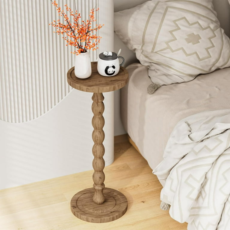 Finew Solid Wood Round Side Table, Brown photo 3