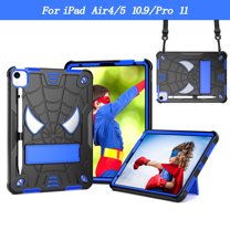 ELEHOLD Kids Case for iPad Pro 11" 2022/2021/2020/2018/iPad Air 5/Air 4 10.9", Heavy Duty Rugged Cover with Foldable Kickstand Crossbody Shoulder Strap Pencil Holder Shockproof Case,Black Blue