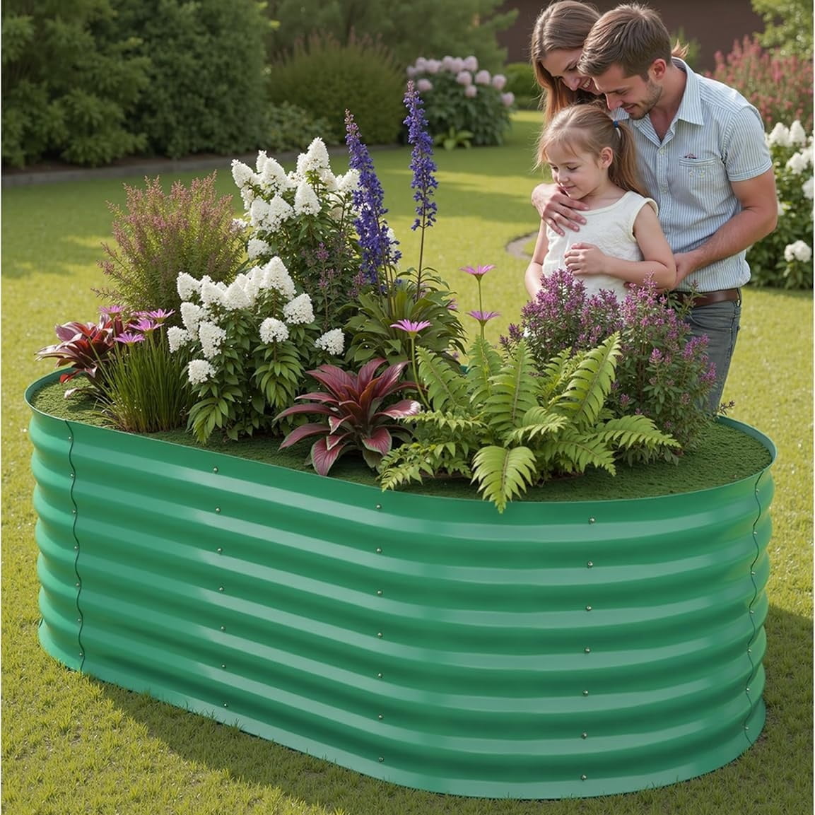 WildBreak Steel Raised Garden Bed, Oval Shape, 6 x 3 x 2 feet, 1 Pack, Green