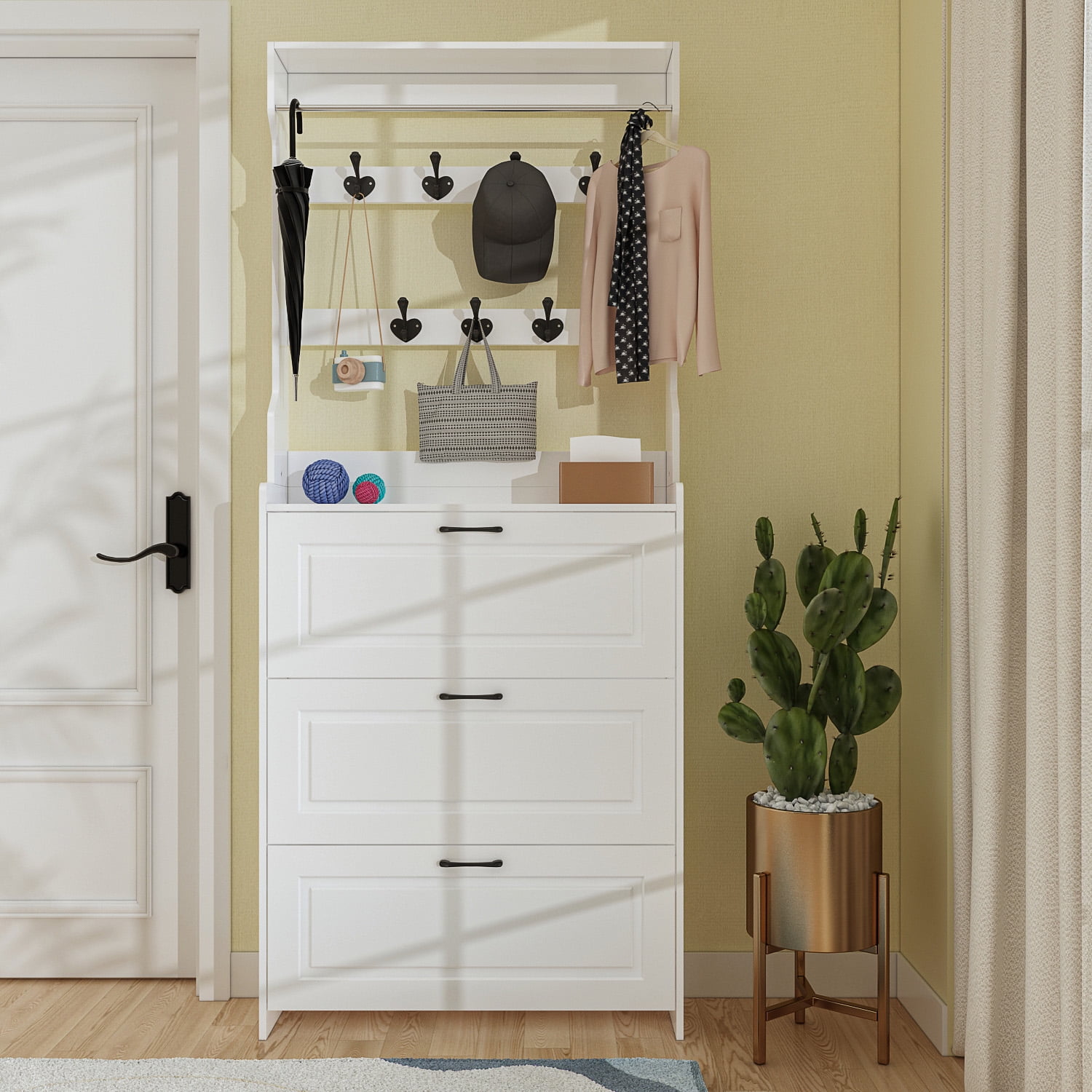 AIEGLE 3in1 Hall Tree Coat Rack with 7 Hooks and Hanging Bar, 3Tier