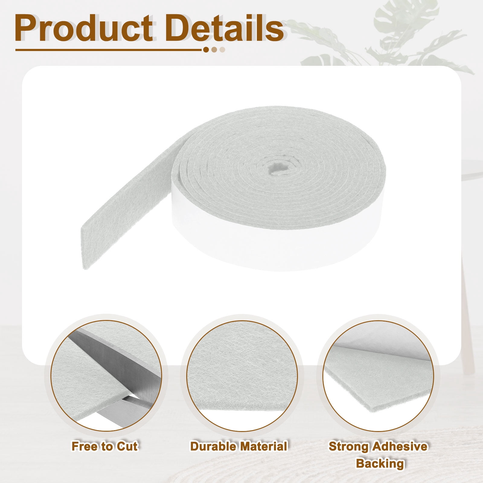 Felt Strips with Adhesive Backing, 4 Pack 1" x 120" x 0.12" Adhesive Felt Strips Anti Scratch Furniture Felt Tapes Self-Stick Felt Pads for Protecting Hardwood Floor, White