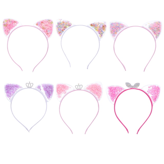 GOOHOCHY 6 piezas de orejas de gato para el pelo, diadema para niñas, bandas para el cabello, decoraciones para fiestas, diadema
