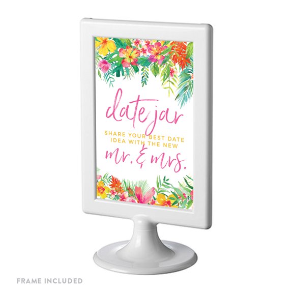 Tropical Floral Garden Party Party Signs, Date Jar Share Your Best Date, 4x6-inch, Includes Frame