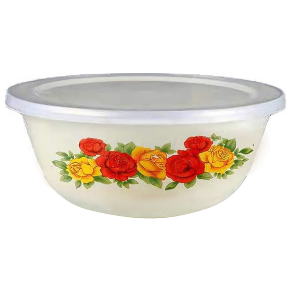 Homelife Clear Pattern Enamel Bowl with Lid Nostalgic Chinese Style Salad Bowls for Dinner
