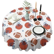 White Background Football Helmets Pattern Round Tablecloth 60"x60",Wrinkle Wipeable Table Cloth for Kitchen Dining Room Picnic Patio Party