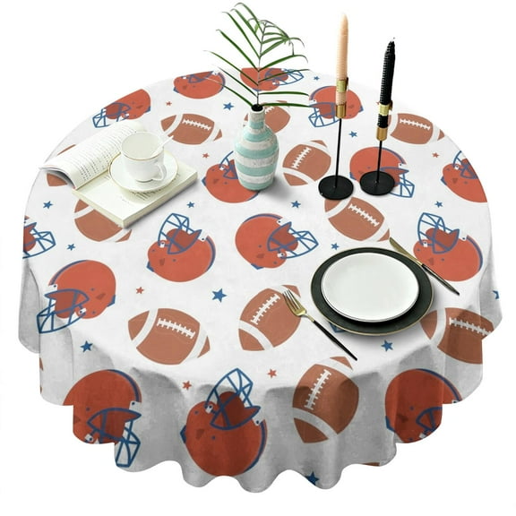 White Background Football Helmets Pattern Round Tablecloth 60"x60",Wrinkle Wipeable Table Cloth for Kitchen Dining Room Picnic Patio Party