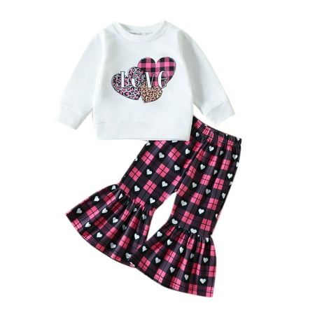 

KI-8jcuD Toddler Girl Clothes Outfits Toddler Girls Valentine S Day Long Sleeve Plaid Hearts Printed T Shirt Pullover Tops Bell Bottoms Pants Kids Outfits Blanket Set For Baby Girl Checkerboard Outf