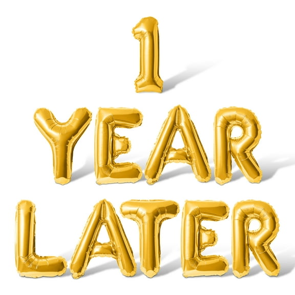 Letter Balloons - 1 YEAR LATER 16" Inch Alphabet Letters Foil Mylar Balloon 1st Birthday Party Banner (Gold)